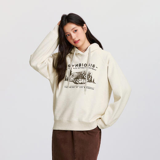 森马中国国家地理系列卫衣女冬季图案插肩袖加绒连帽宽松休闲上衣 商品图2