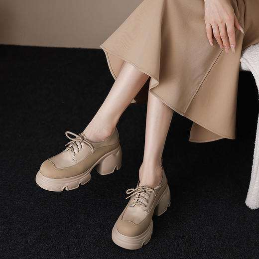 【预售5天】真皮厚底单鞋女春秋季新款深口粗跟乐福鞋女高跟小皮鞋HCYYHD&5795 商品图2