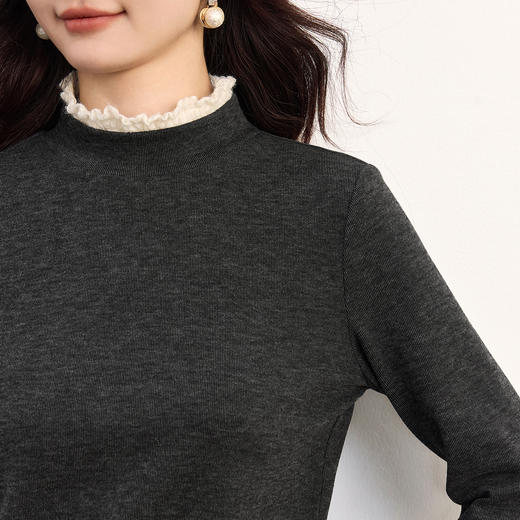 【10/1新品】熙世界Baby肌柔感针织T恤女士长袖秋冬新款内搭撞色花苞领打底衫 商品图4