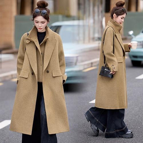 双面羊绒大衣，韩系宽松中长款高端马甲两件套HR-QMC6886 商品图1