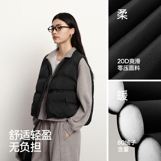 森马羽绒马甲女纯色收腰圆领叠穿2025冬新款oversize肌理花苞外套 商品图3