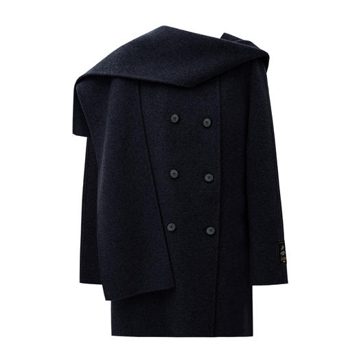 SELFWHO绵羊毛可拆卸连帽双面呢外套女25冬新款斗篷披肩毛呢大衣 商品图4