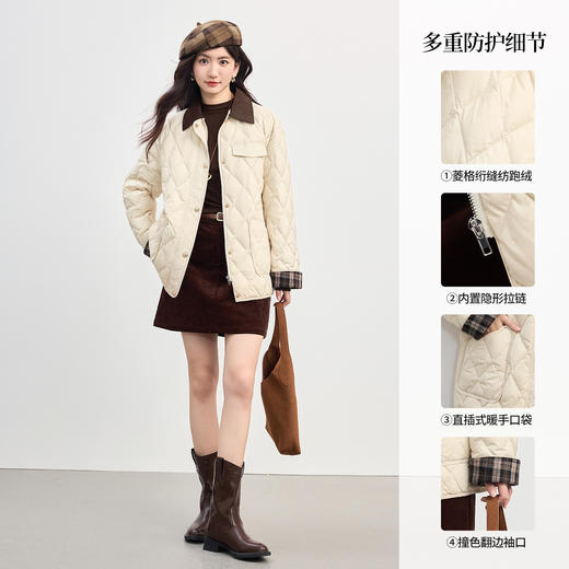 【10/1新品】熙世界巴恩风菱格羽绒服女轻薄秋冬款保暖撞色翻领90%白鸭绒外套 商品图1