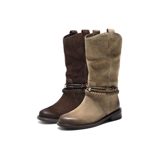 BF楼百丽复古显瘦时装靴女鞋子冬季款中筒显瘦牛仔西部靴3QFC6DZ5 商品图0