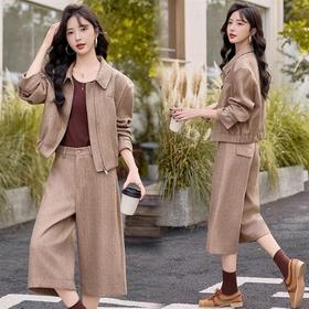 QYZ F10轻熟风翻领外套阔腿裤套装女2025春秋季新款气质显瘦高级感两件套