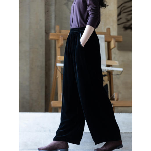 牧衣游原创 丝绒净色长裤新款垂感显瘦保暖松紧腰休闲裤 少年与树 商品图1