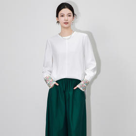 「高货wl」全新升级【铂金会员321/天猫429/差价108】(15328)洛诗琳新中式国风袖口刺绣衬衫2025秋季宽松圆领通勤上衣