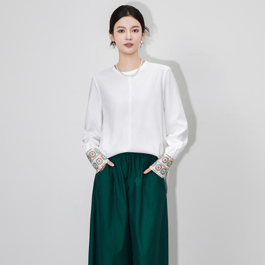 「高货wl」全新升级【铂金会员321/天猫429/差价108】(15328)洛诗琳新中式国风袖口刺绣衬衫2025秋季宽松圆领通勤上衣 商品图0