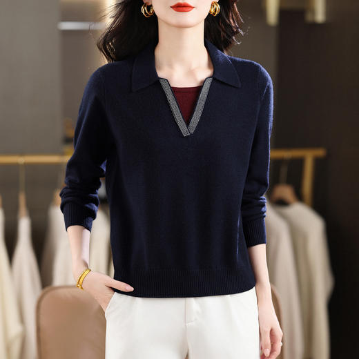 CC 1245韩版早秋穿搭针织衫上衣POLO领假两件毛衣 商品图1