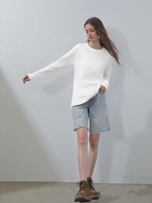 RM714#侧边小开衩圆领长袖T 商品图0