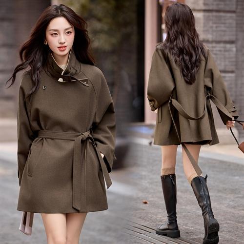 韩系翻领收腰，中长款风衣外套HR-LNS9775 商品图2