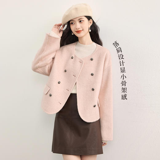 【周末秒杀】熙世界小香风羊毛双面呢外套女小个子2025秋冬新款山羊绒短款大衣 商品图3