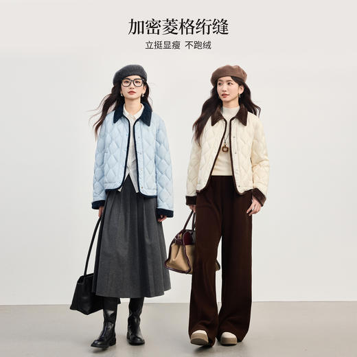【年货节】熙世界轻薄白鸭绒菱格羽绒服女短款2025秋冬新款保暖撞色翻领外套 商品图4