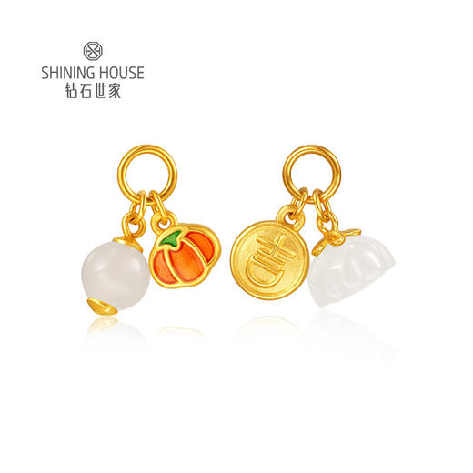 【定价黄金】【限时8折】【现货】钻石世家  吉事连连足金黄金和田玉手链手串吊坠配件（净金重约0.65克） 商品图4