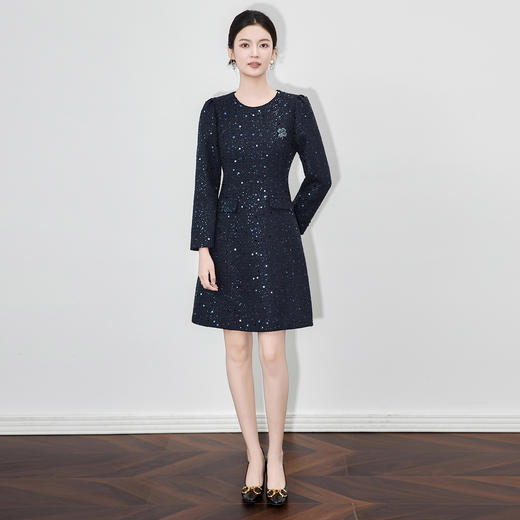 「高货wl」全新升级【铂金会员367/天猫499/差价132】(14818)洛诗琳重工亮片粗花呢连衣裙2025秋季法式优雅小香风A字裙 商品图0