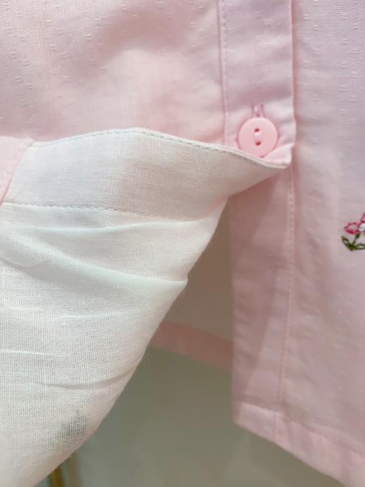 松植屋【沙宛】圆领开门襟长袖长裤套装女款100%棉 双层纱小花刺绣睡衣家居服 商品图9