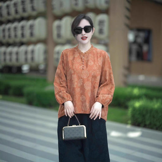 LX 30174新中式复古国风小衫中年妈妈气质宽松大码两件套 商品图5