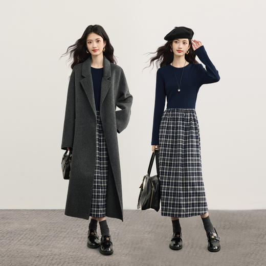 【周末秒杀】熙世界复古长袖针织拼接磨毛格纹内搭假两件连衣裙女2025秋冬新款 商品图2