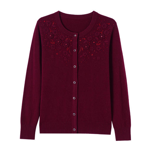 rq1053香迪莎新款圆领纯羊毛针织开衫女中年妈妈大码洋气设计感毛衣外套 商品图4