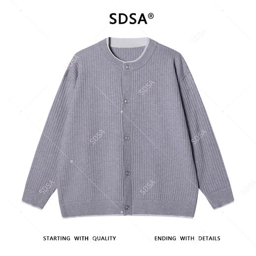 259059SDSA秋冬新款痞帅男装慵懒风竖纹纽扣圆领假两件开衫针织毛衣百搭 商品图1