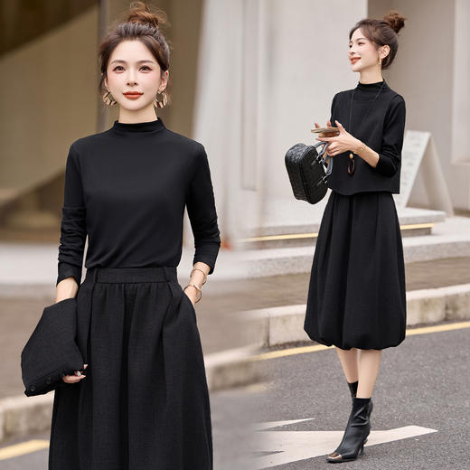 GJC25932025秋季新款女式高定三件套圆领马甲内搭花苞半身裙减龄时尚套装 商品图3