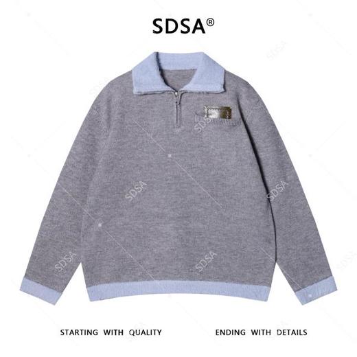 72392SDSA秋冬新款痞帅男装韩版口袋撞色半拉链翻领针织衫毛衣百搭 商品图1