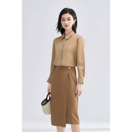 剩L/XL/XXL 【简约含羊毛衬衫通勤直筒裙两件套】减龄洋气秋装套装女高级感 商品图0