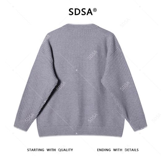 259059SDSA秋冬新款痞帅男装慵懒风竖纹纽扣圆领假两件开衫针织毛衣百搭 商品图5