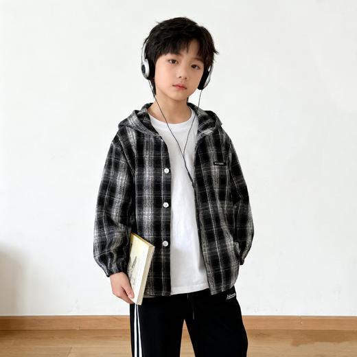 【29.9购】儿童韩系格格上衣丨洋气格子连帽衬衫 中大童80-160码 商品图2