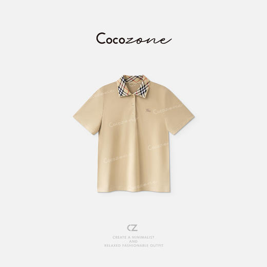 COCO ZONE 刘一一  ”老钱polo“格纹领口简约T恤 CD2A1675 商品图0