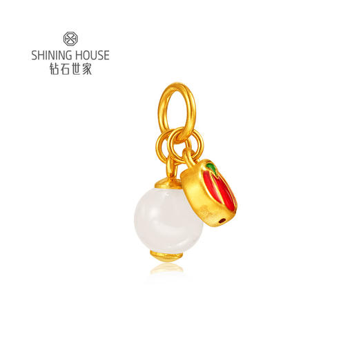 【定价黄金】【限时8折】【现货】钻石世家  吉事连连足金黄金和田玉手链手串吊坠配件（净金重约0.65克） 商品图1