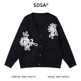 2718SDSA男士秋冬新款痞帅男装韩版V领极简风毛衣立体针织花朵针织衫