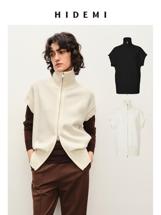 HIDEMI 美利奴羊毛拉链廓形针织马甲 商品图0