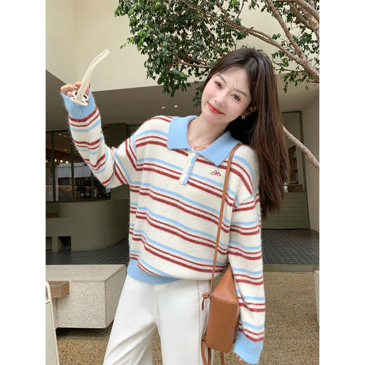 <曾小咸推荐>2.14现货秒杀 ！微信超特价！韩系撞色条纹毛衣 日常209.99 立减120 秒杀89.99！！ 商品图1