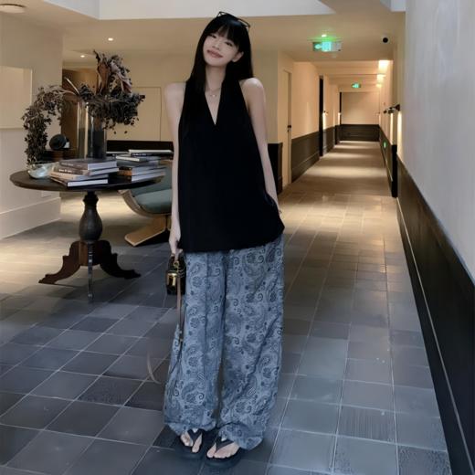 慵懒风必备！【特妮娜 腰果花阔腿裤】复古提花阔腿裤 打造美式复古INS风 轻松穿出大长腿 梨形身材救星 松紧腰加抽绳设计 不挑身材 舒适柔软面料 触感丝滑 不易变形 商品图2