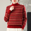 CC 25348复古条纹针织衫漂亮减龄上衣半高领宽松大码 商品缩略图1