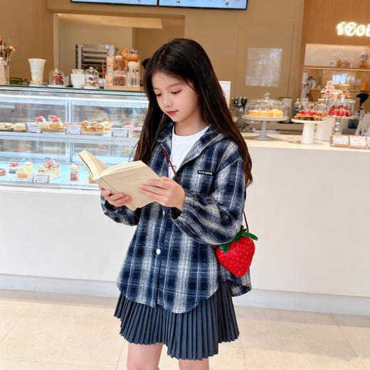 【29.9购】儿童韩系格格上衣丨洋气格子连帽衬衫 中大童80-160码 商品图3