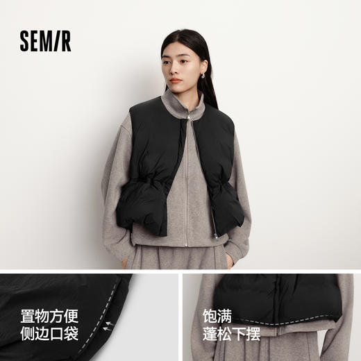 森马羽绒马甲女纯色收腰圆领叠穿2025冬新款oversize肌理花苞外套 商品图1