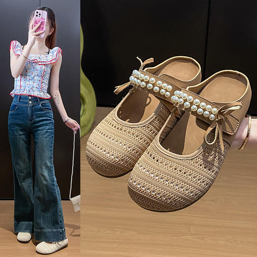 【特妮娜 小香风飞织勃肯鞋】珍珠链条装饰 复刻香NAI儿高级感 轻松穿出小香风氛围感 鞋面镂空网眼设计 吸湿速干内里 夏日告别黏腻感 L# 商品图11