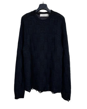 男款破洞棋盘格针织毛衣