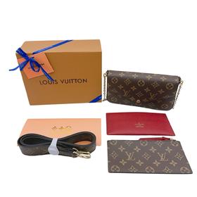 元单品质，原版钛钢五金！芯片防伪版本）三合一老花满印扣开合 涂层帆布拼牛皮革 链条包斜挎单肩包 常规 女款 棕色