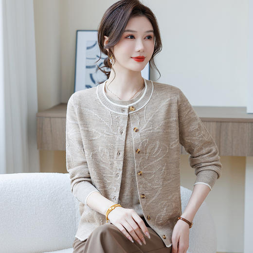 D5—2551秋装薄款开衫外套时尚短袖针织两件套中老年女春秋长袖上衣服 商品图1