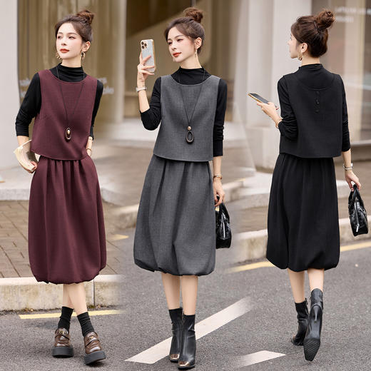 GJC25932025秋季新款女式高定三件套圆领马甲内搭花苞半身裙减龄时尚套装 商品图0