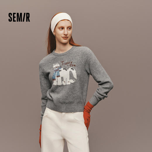 森马毛衣女冬季设计感萌宠提花软糯上衣2025新款可爱趣味小众毛衫 商品图0