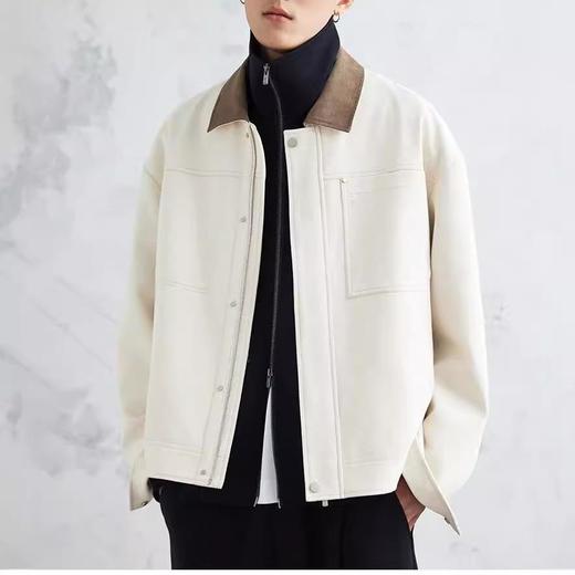 现货春季新款拼接翻领棉斜纹廓形工装夹克男宽松休闲外套 商品图3