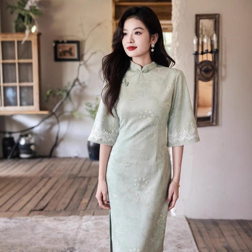 新中式女2025秋季新款麂皮绒改良年轻款倒大袖旗袍YG2683 商品图1