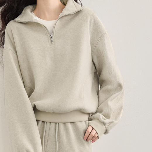 【10/1新品】熙世界休闲运动保暖卫衣套装秋冬女装时尚半拉链上衣阔腿裤两件套 商品图3