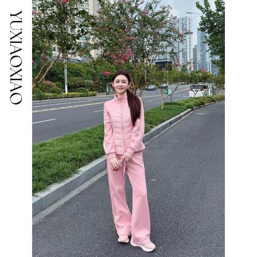 余潇潇【活力雪场】时尚烫钻立领绒羽拼接加绒上衣&直筒裤运动套装 商品图4