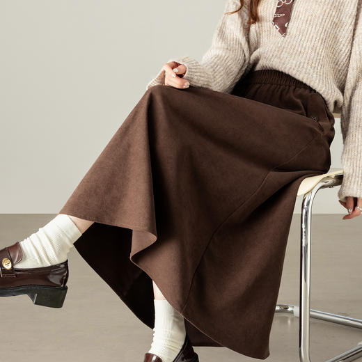 【10/1新品】熙世界通勤复古磨毛半身裙女秋冬高腰垂感遮肉显瘦梨形身材a字裙 商品图4