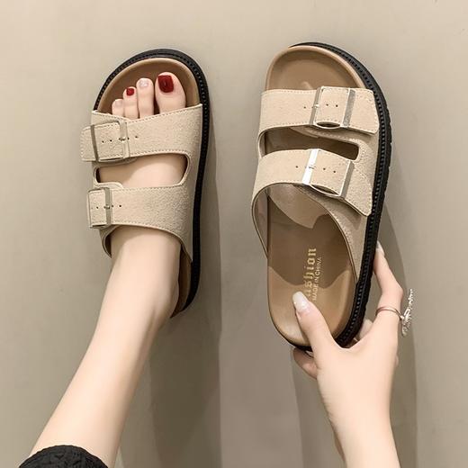 一脚蹬超方便！！【特妮娜 双扣治愈系勃肯拖】精选牛皮革 双扣设计 自由调节松紧 防水防汗 增高3.5cm 橡胶大底 防滑耐磨 商品图4